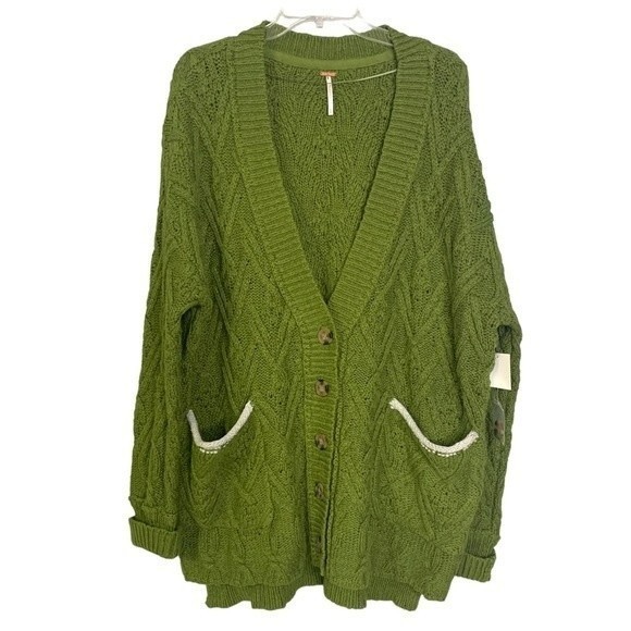 FREE PEOPLE MONTANA CABLE CARDIGAN SIZE XS IN AGED PINE NWOT - Picture 5 of 11